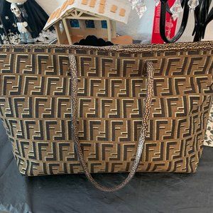 Authentic Fendi Zucca Gold Logo Tote Bag
